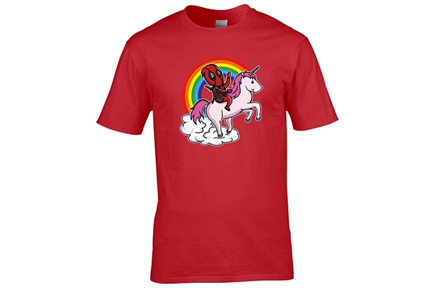 Deadpool Riding a Unicorn Cartoon Rainbow T Shirt, £9.95
